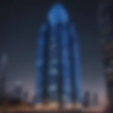 Nighttime Illumination of Crystal Blue Tower The Crystal Blue Tower illuminated at night showcasing its architectural brilliance