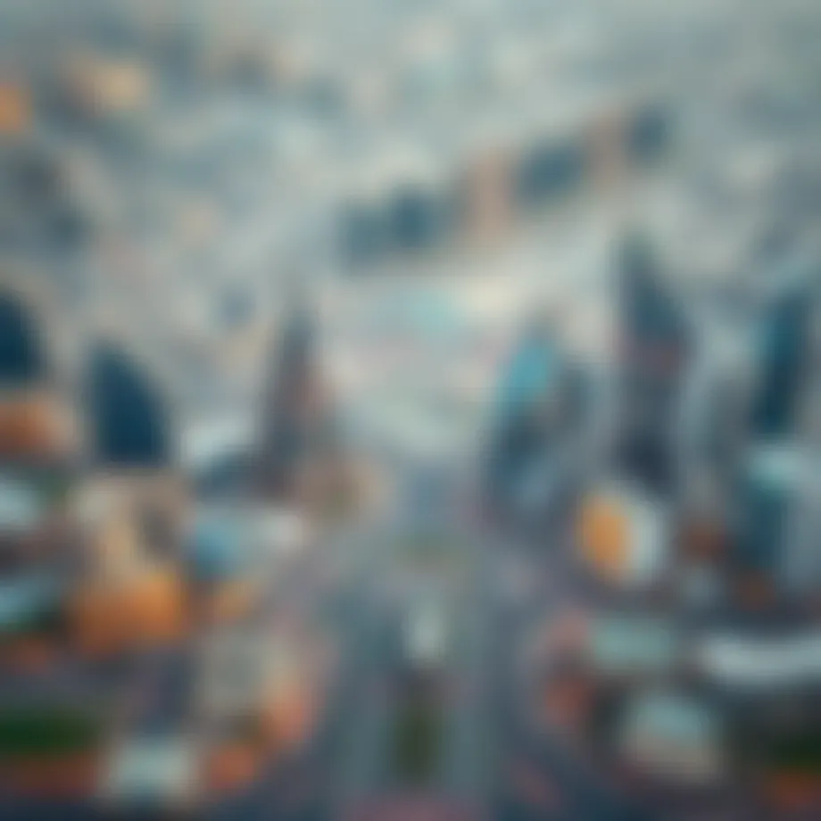 Aerial view of Motor City showcasing its unique design