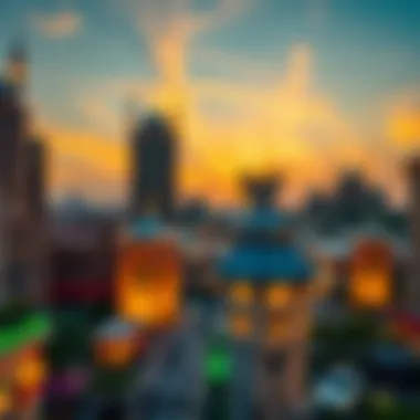 Captivating view of the Town Square Dubai architecture at sunset