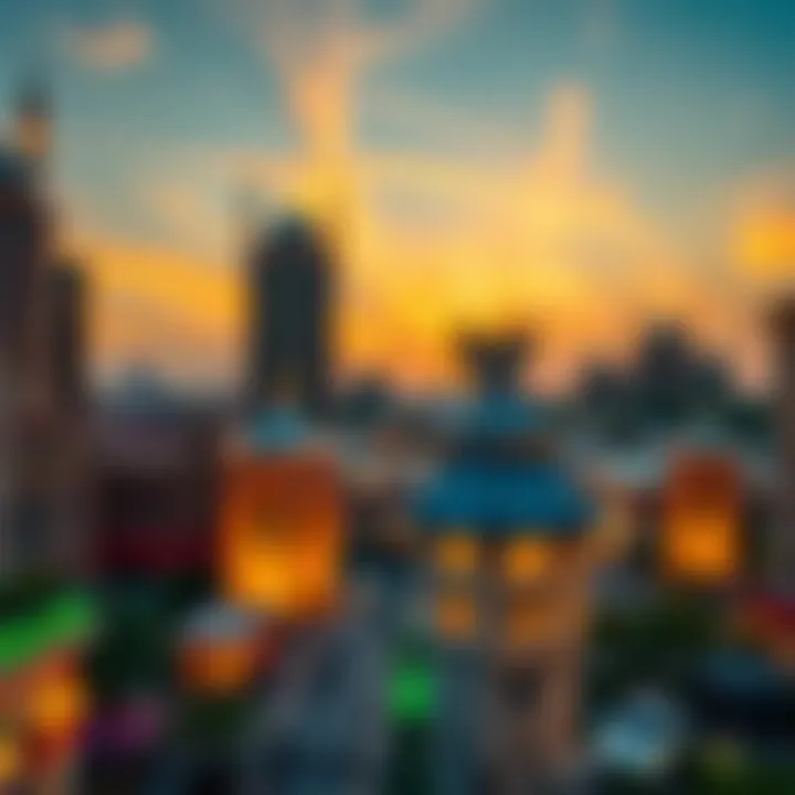 Captivating view of the Town Square Dubai architecture at sunset