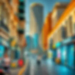 A bustling city street showcasing diverse architectural styles