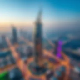 Aerial view of Wasl Tower showcasing its unique architectural design