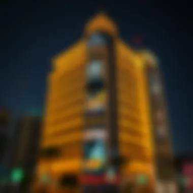 Zarooni Building Night Illumination Zarooni Building illuminated at night, highlighting its design