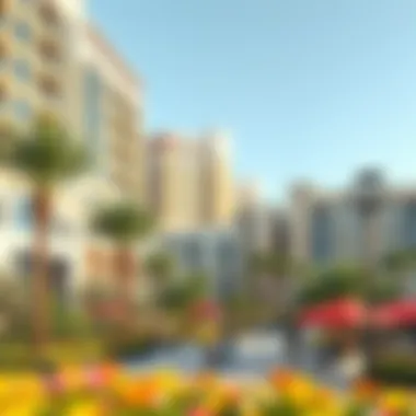 Vibrant community spaces filled with greenery and recreational areas