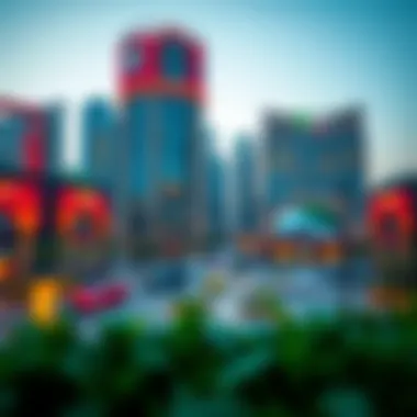 A panoramic view of Town Square Dubai highlighting its modern architecture