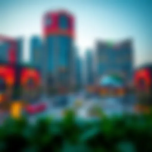 A panoramic view of Town Square Dubai highlighting its modern architecture