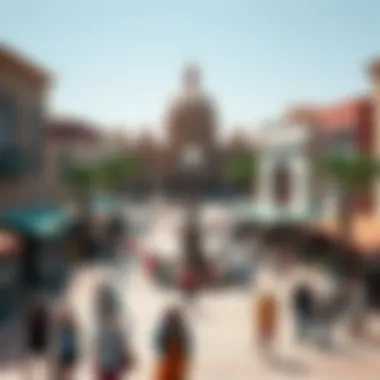 A vibrant town square bustling with activity and interaction