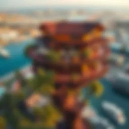 Aerial view of the Treehouse at Bluewaters Dubai showcasing its unique architecture