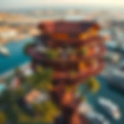 Aerial View of the Treehouse Aerial view of the Treehouse at Bluewaters Dubai showcasing its unique architecture