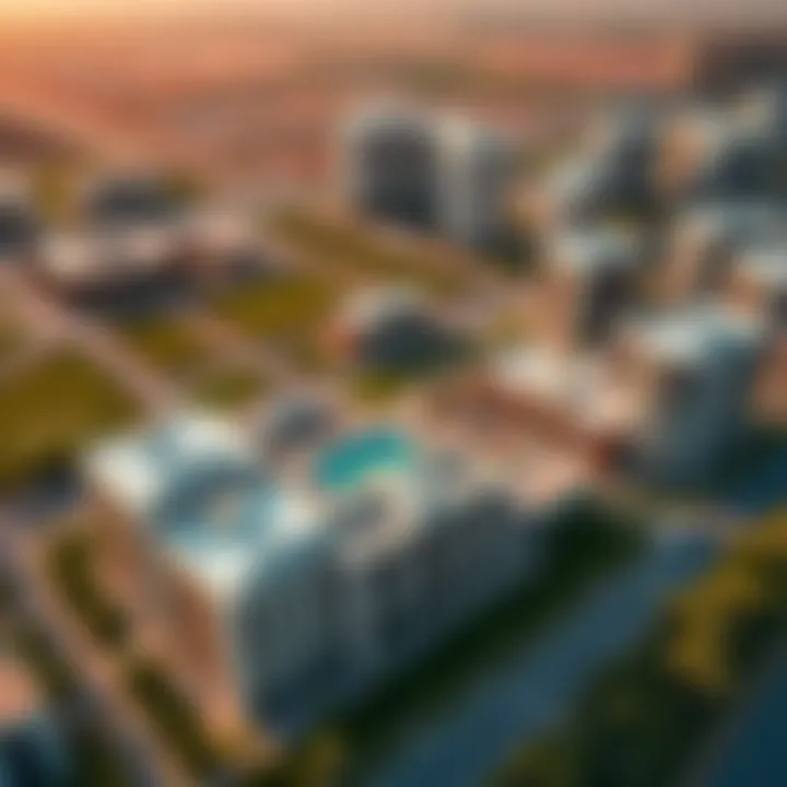 A stunning aerial view of the Viva Arjan community showcasing its modern architecture and green spaces