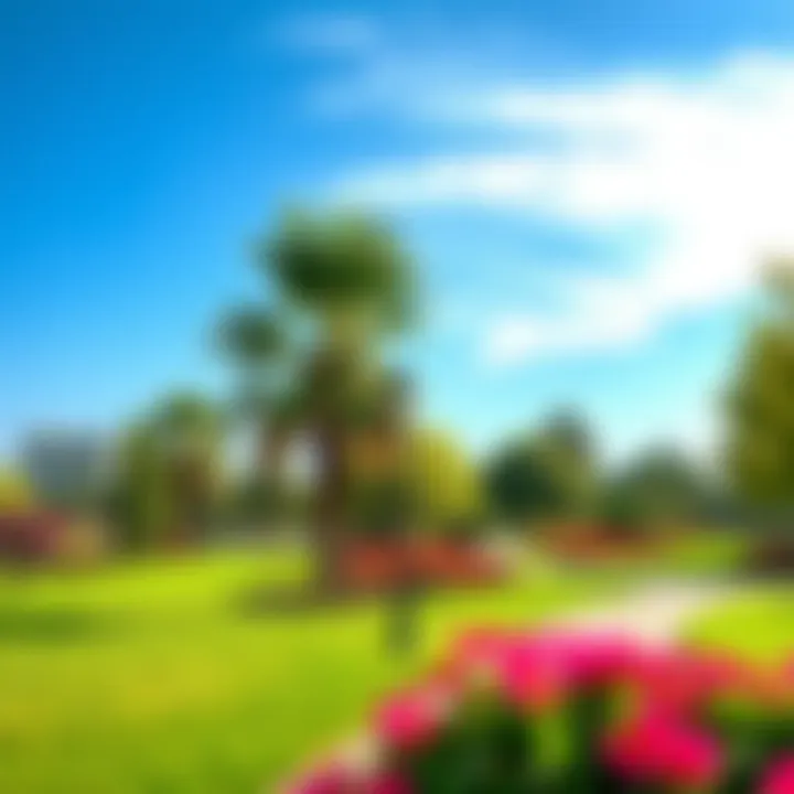 A beautifully landscaped park in Viva Arjan, featuring walking paths and vibrant flora