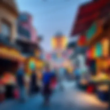 Vibrant local market scene in Wasl Village with stalls and shoppers