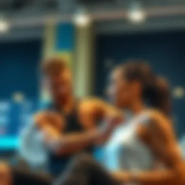 Personal Training Support Personal trainer assisting a member with workout techniques at Fitness First