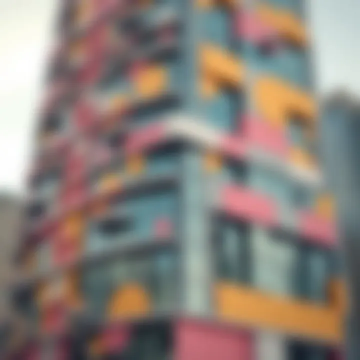 Close-up of the innovative materials used in the construction of the Flamingo Building
