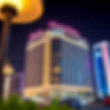 Nighttime illumination of the Flamingo Building highlighting its aesthetic appeal