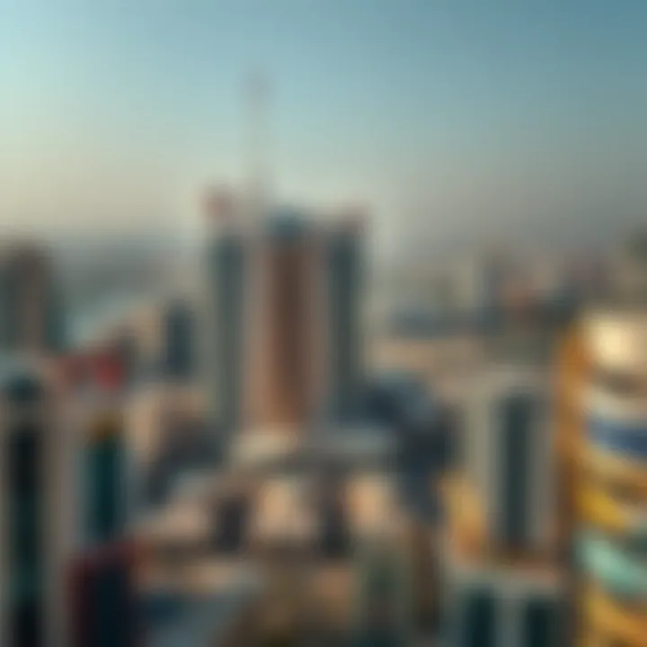 Panoramic view of the Flamingo Building within the urban landscape of Dubai