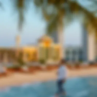 A serene beach scene with contemporary beachfront resorts