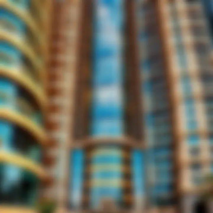 Architectural close-up of Hessa Tower's unique facade