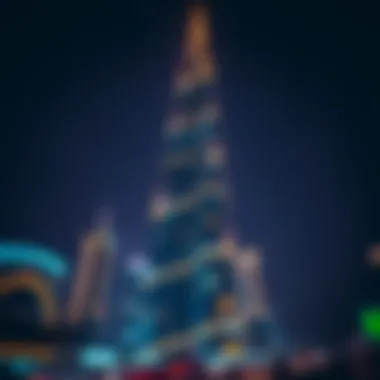 Hessa Tower illuminated at night showcasing its grandeur