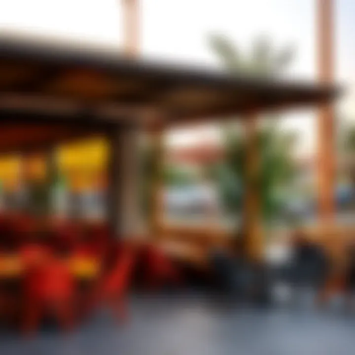 A delightful outdoor seating area at IHOP Festival City with a view of the surroundings.