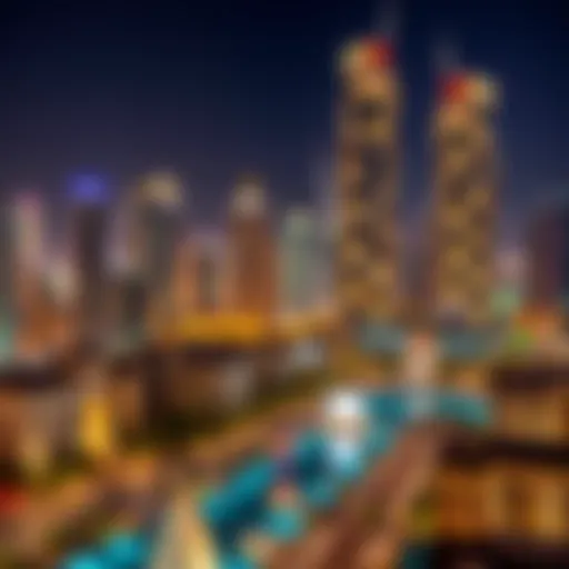 Stunning night view of Jumeirah Lake Towers illuminated