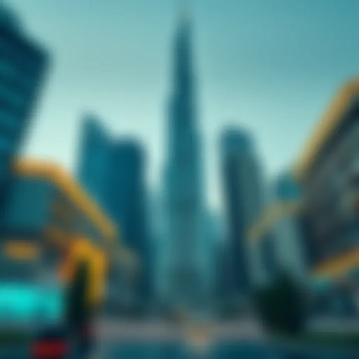 Wide shot of Index Tower with surrounding modern architecture