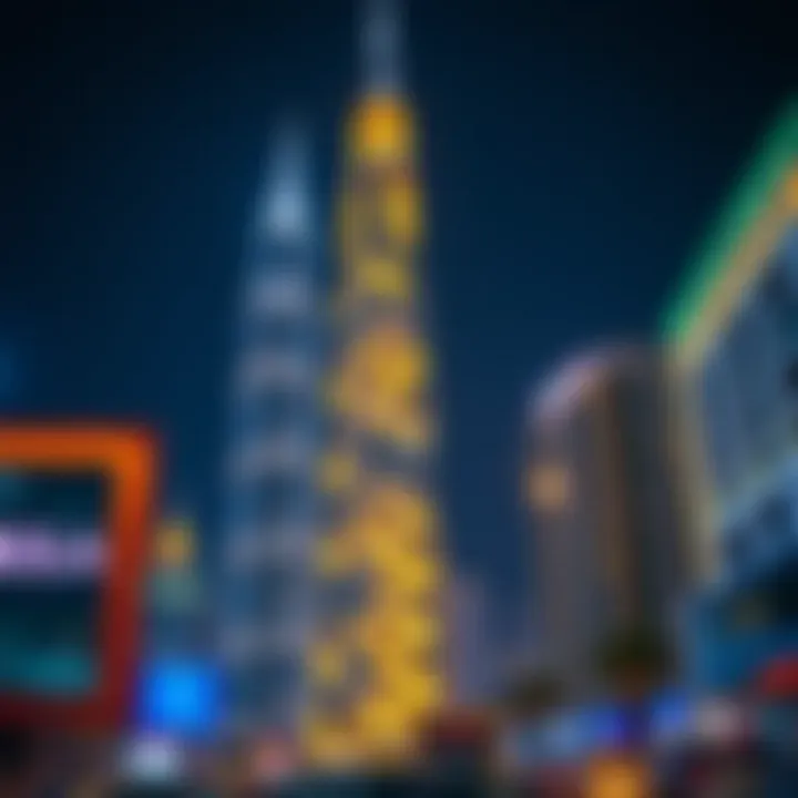 Nighttime view of the Index Tower illuminated