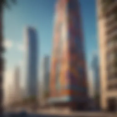 Mural Art on Architectural Towers A striking tower showcasing vibrant murals that blend seamlessly with architectural lines.