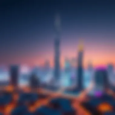 Futuristic Skyline of Dubai Featuring Investment Parks A futuristic skyline of Dubai with various investment parks integrated into the urban landscape.