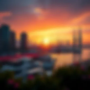 Stunning view of JBR Marina at sunset