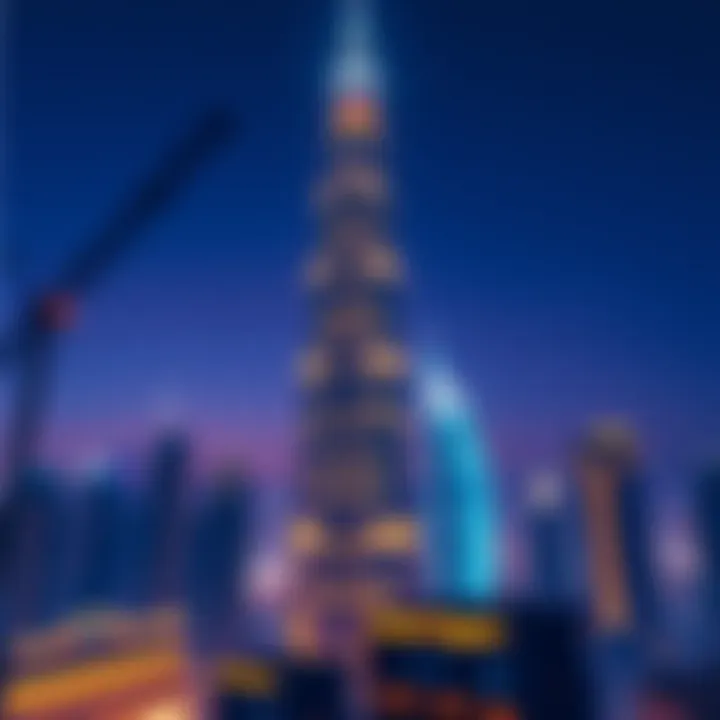 Evening view of Jewels Tower illuminated against the night sky