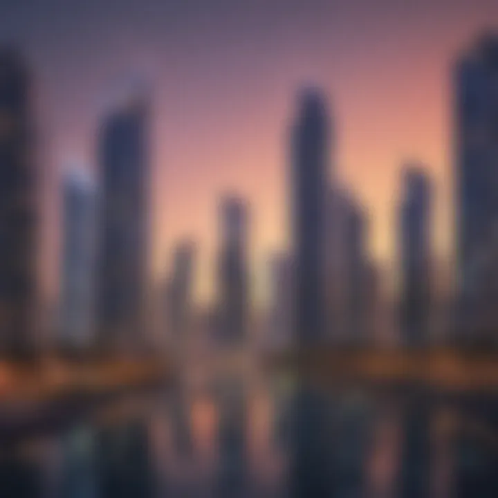 Stunning skyline view of Jumeirah Lakes Towers at twilight