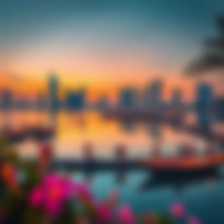 Dubai's Evening Splendor at JLT Lake A picturesque sunset view over JLT Lake, reflecting the beauty of Dubai