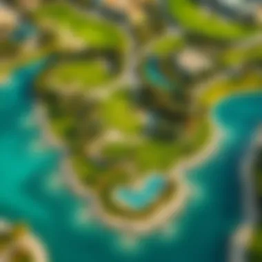 Aerial view showcasing the lush greens and water features of Jumeirah Golf Estates