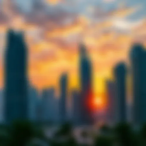 Majestic Skyline of JLT at Sunset Stunning skyline view of Jumeirah Lake Towers at sunset