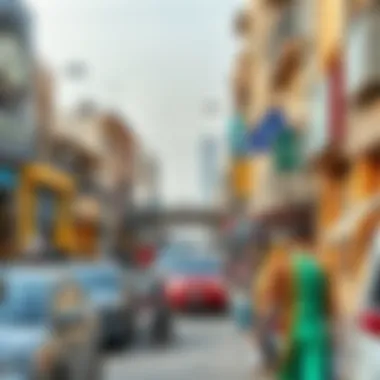Bustling Street Life in Al Barsha Vibrant street in Al Barsha bustling with activity and shops