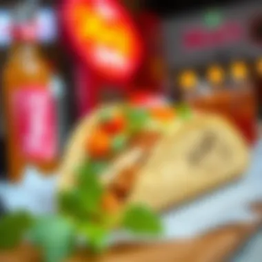 A close-up of a signature taco filled with flavorful ingredients.