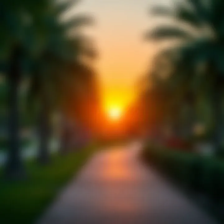 Sunset over the serene pathways of Mushrif Park