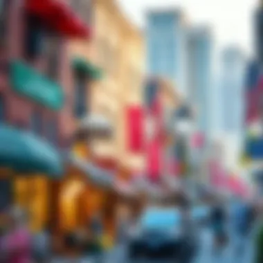 Life in the Heart of Dubai: Streets Filled with Culture Vibrant street scene in a popular Dubai neighborhood with cafes and shops