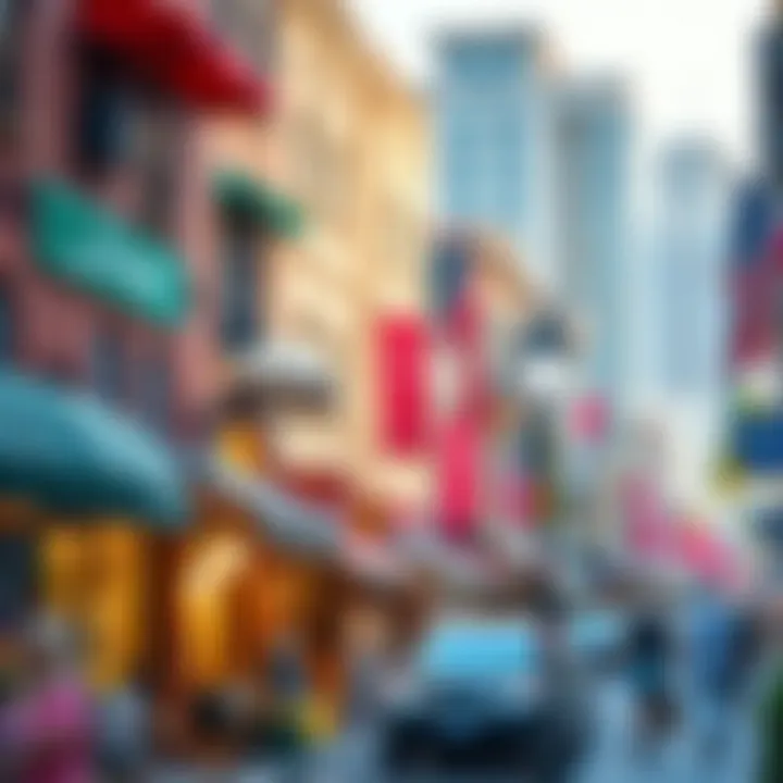 Life in the Heart of Dubai: Streets Filled with Culture Vibrant street scene in a popular Dubai neighborhood with cafes and shops