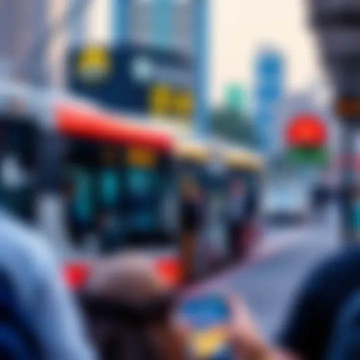 Passengers boarding a bus at a station in Dubai
