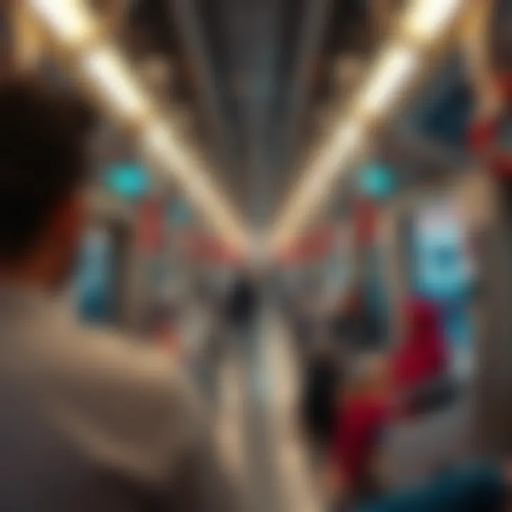 Interior of a Dubai metro train with passengers enjoying their journey