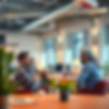 Entrepreneurs discussing in a startup office