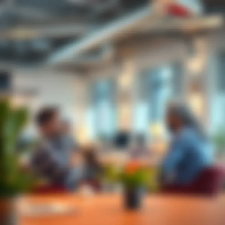 Entrepreneurs discussing in a startup office