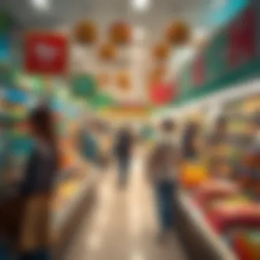 Customers engaging in their shopping experience within the supermarket