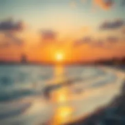 Panoramic view of Silver Sands beach at sunset