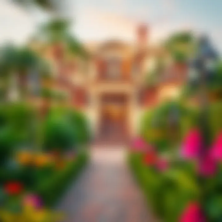 Stunning exterior view of a splendour villa surrounded by lush gardens