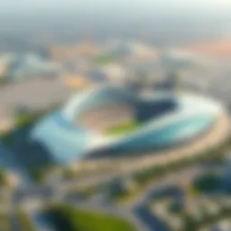 Aerial view of SportCity Dubai showcasing its unique architecture and layout