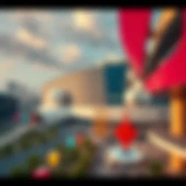 An aerial view of Tecom showcasing the blend of modern architecture and art installations