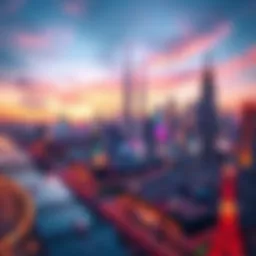 A vibrant skyline representing a digital innovation hub